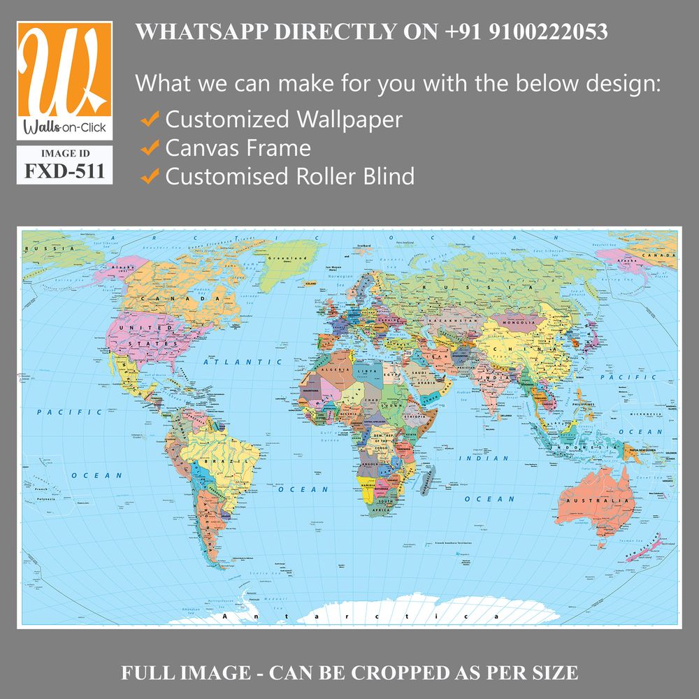 Detailed map of the world with colorful borders and city names Wallpaper [WP-FXD-511]