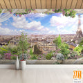 Panoramic view of Paris from the Eiffel Tower, surrounded by white drapes Wallpaper [WP-FXD-515]