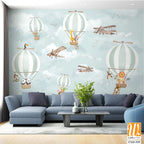 Whimsical hot air balloon scene with cartoon animal Wallpaper [WP-FXD-555]