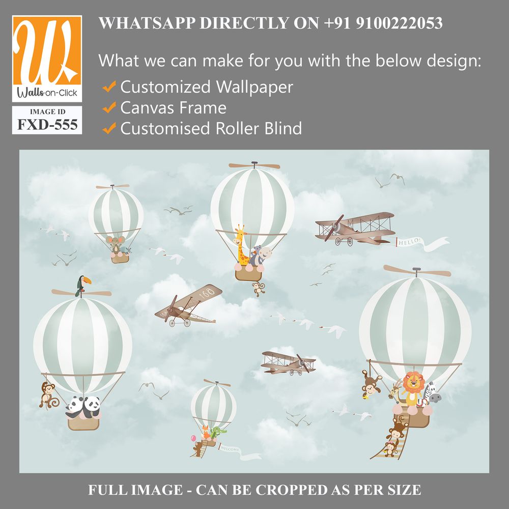 Whimsical hot air balloon scene with cartoon animal Wallpaper [WP-FXD-555]