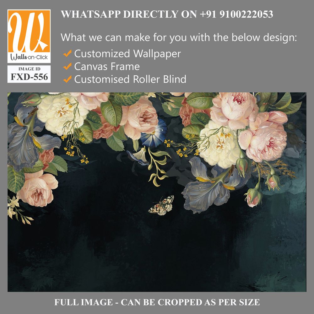 Vintage-inspired floral arrangement of roses, peonies, and orchids Wallpaper [WP-FXD-556]