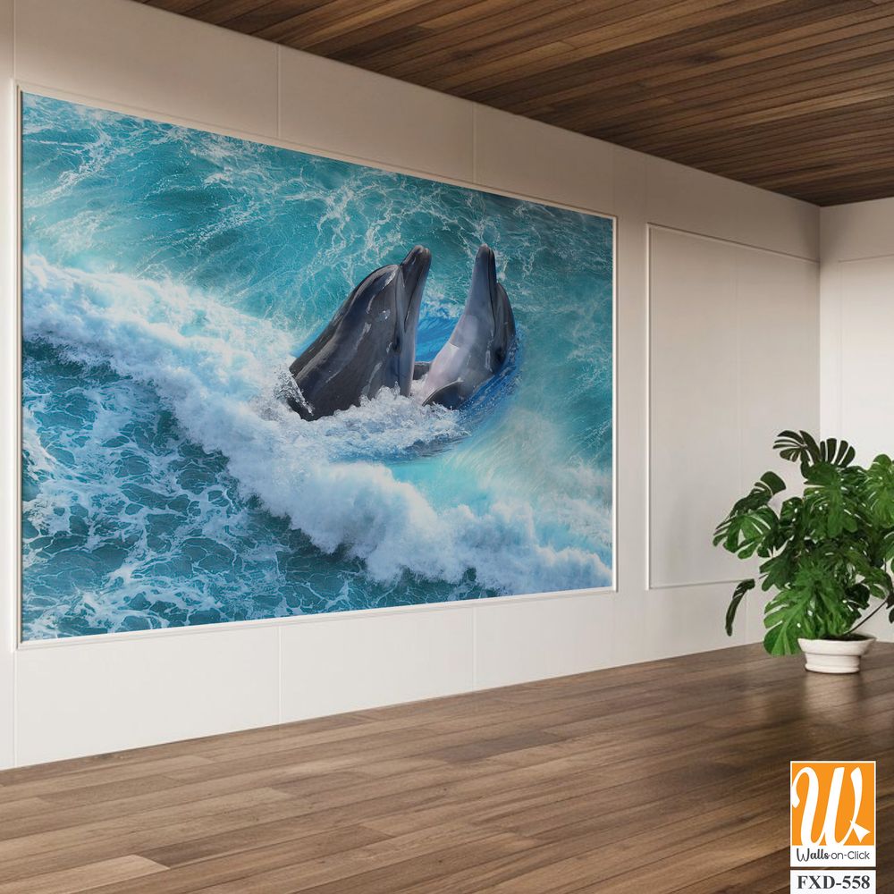 Two dolphins playing in the ocean Wallpaper [WP-FXD-558]