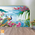 Two peacocks among beautiful waterfalls Wallpaper [WP-FXD-583]