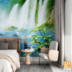 Two peacocks among beautiful waterfalls Wallpaper [WP-FXD-583]
