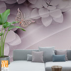 Beautiful flowers, butterflies, and pink pearls Wallpaper [WP-FXD-593]