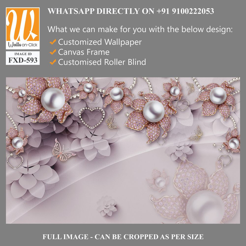 Beautiful flowers, butterflies, and pink pearls Wallpaper [WP-FXD-593]