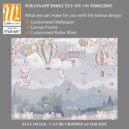Cute baby animals flying in hot air balloons Wallpaper [WP-FXD-607]