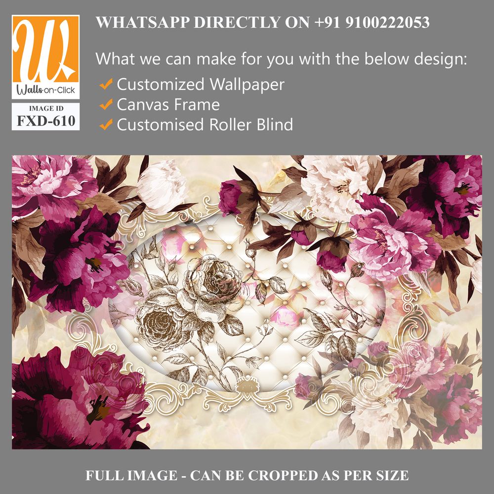 3D Vintage Peonies and Pearls Wall Mural Wallpaper [WP-FXD-610]