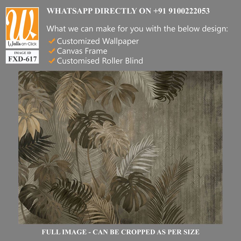 Watercolor, jungle leaves pattern on a grey background Wallpaper [WP-FXD-617]