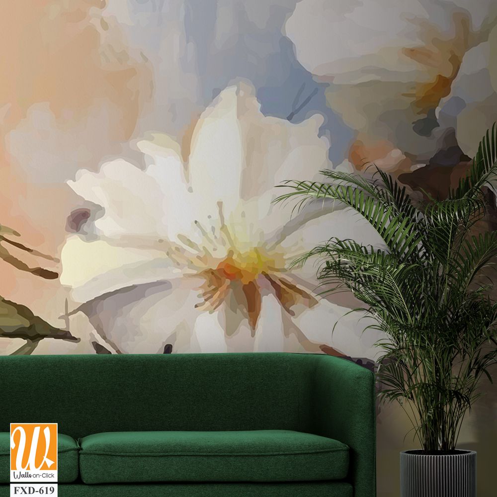 Oil painting of white flowers, with bold brush strokes Wallpaper [WP-FXD-619]