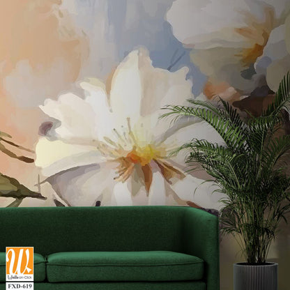 Oil painting of white flowers, with bold brush strokes Wallpaper [WP-FXD-619]