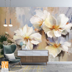 Oil painting of white flowers, with bold brush strokes Wallpaper [WP-FXD-619]
