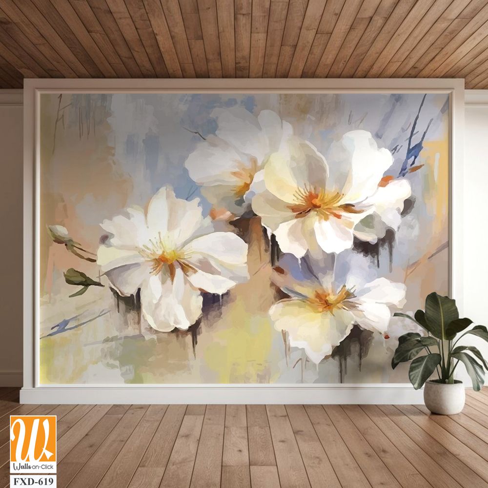 Oil painting of white flowers, with bold brush strokes Wallpaper [WP-FXD-619]