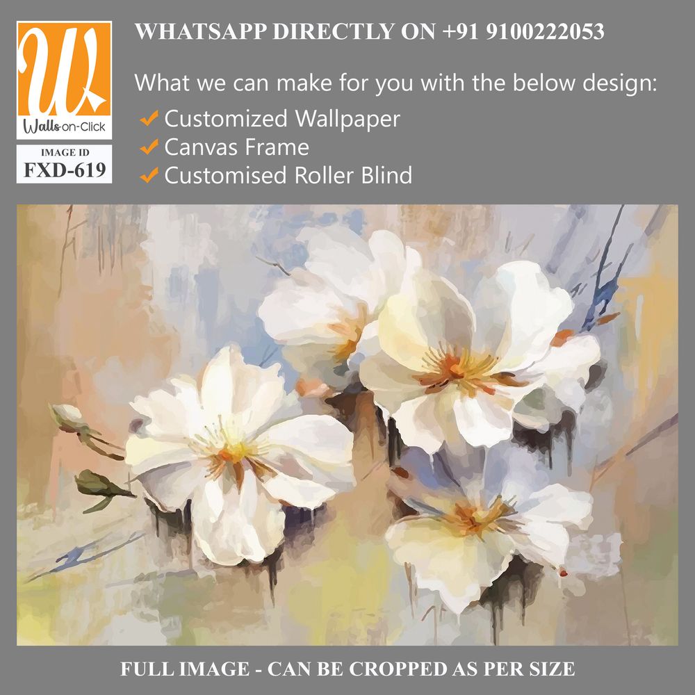 Oil painting of white flowers, with bold brush strokes Wallpaper [WP-FXD-619]