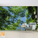 Bamboo forest canopy, with birds flying Wallpaper [WP-FXD-642]