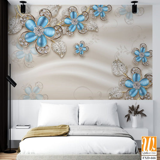 Blue gemstone flowers arrangement Wallpaper [WP-FXD-666]