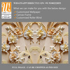 3D golden orchid flowers and leaves pattern Wallpaper [WP-FXD-667]