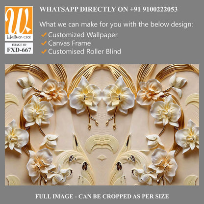 3D golden orchid flowers and leaves pattern Wallpaper [WP-FXD-667]