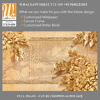 Golden wood carving wall background with peonies Wallpaper [WP-FXD-680]