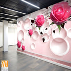 3D modern pink roses with white circles Wallpaper [WP-FXD-689]