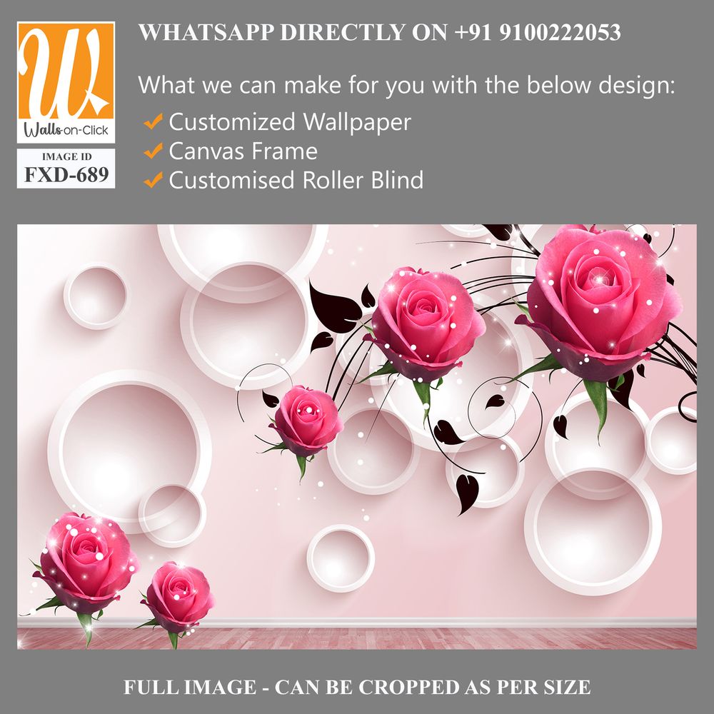 3D modern pink roses with white circles Wallpaper [WP-FXD-689]