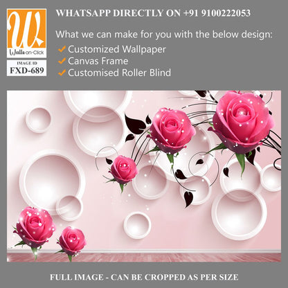 3D modern pink roses with white circles Wallpaper [WP-FXD-689]