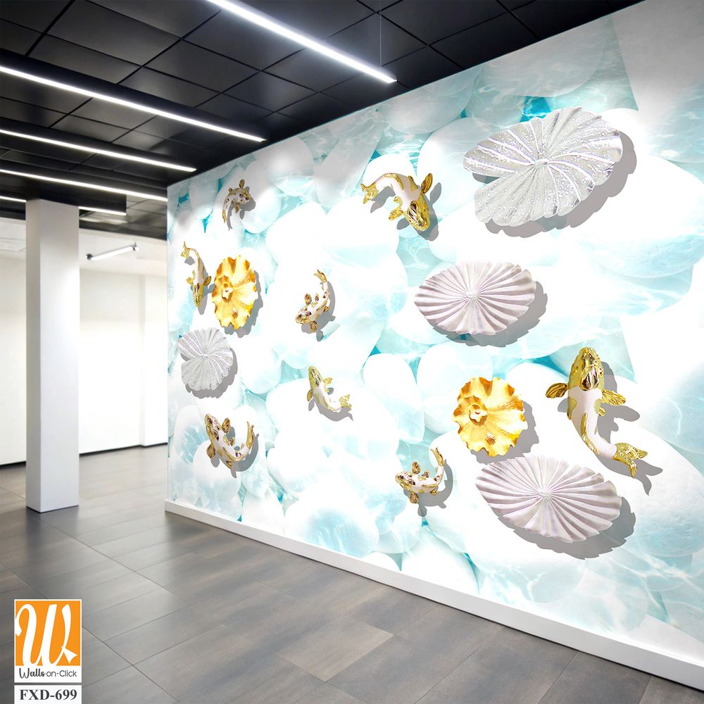 Collage of white seashells and goldfish [WP-FXD-699]