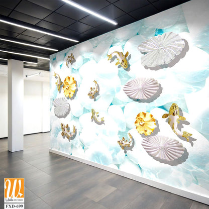 Collage of white seashells and goldfish [WP-FXD-699]