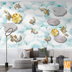 Collage of white seashells and goldfish [WP-FXD-699]