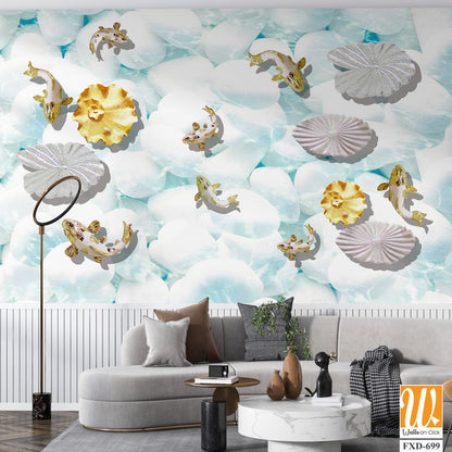 Collage of white seashells and goldfish [WP-FXD-699]