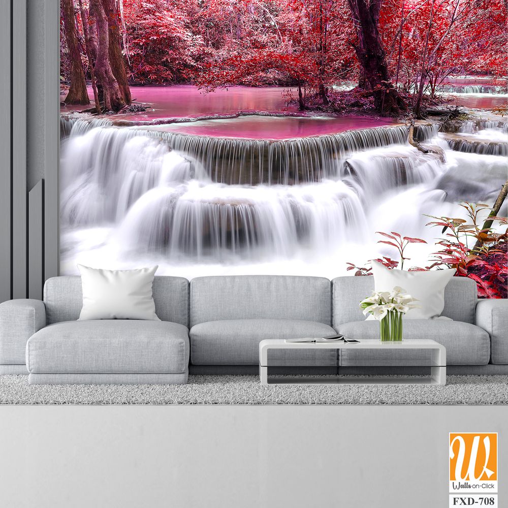 Beautiful waterfall in the red forest Wallpaper [WP-FXD-708]