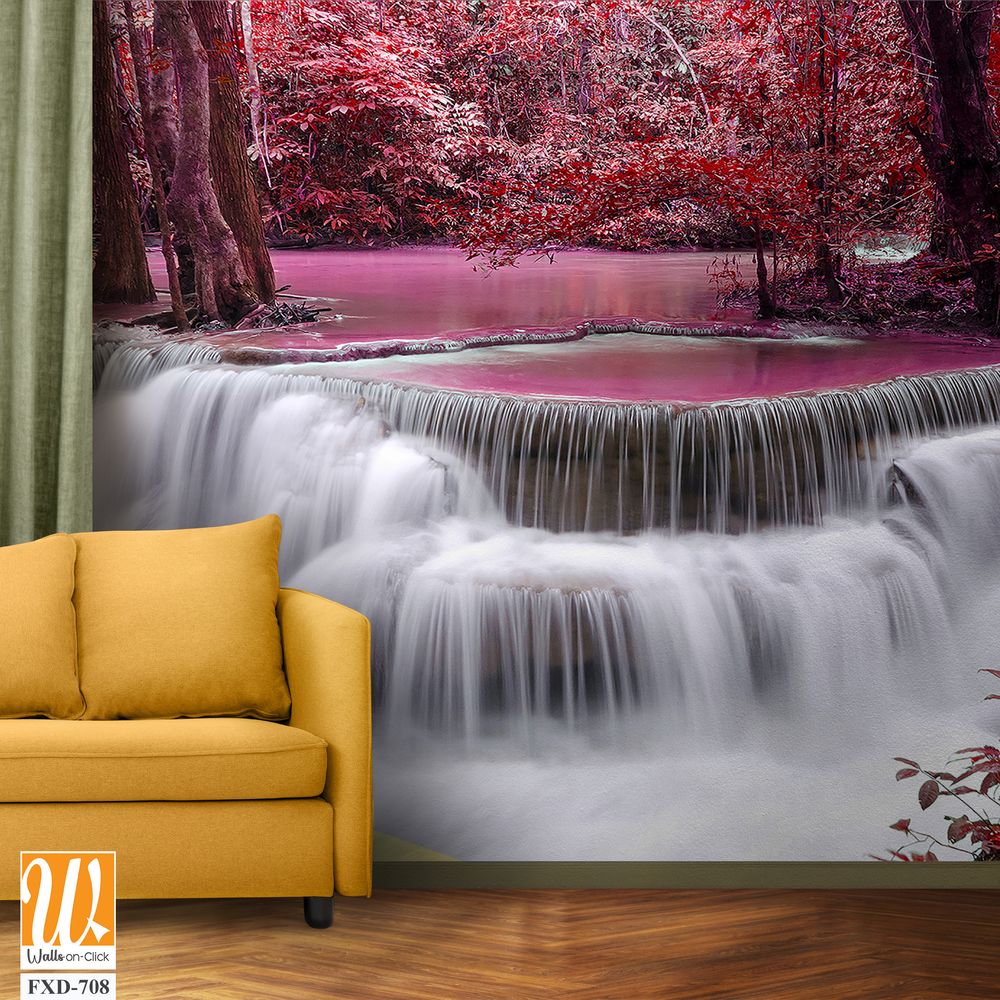 Beautiful waterfall in the red forest Wallpaper [WP-FXD-708]