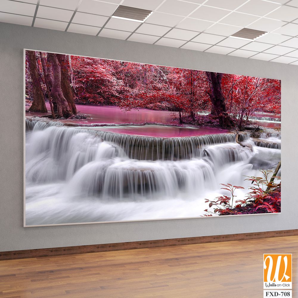 Beautiful waterfall in the red forest Wallpaper [WP-FXD-708]