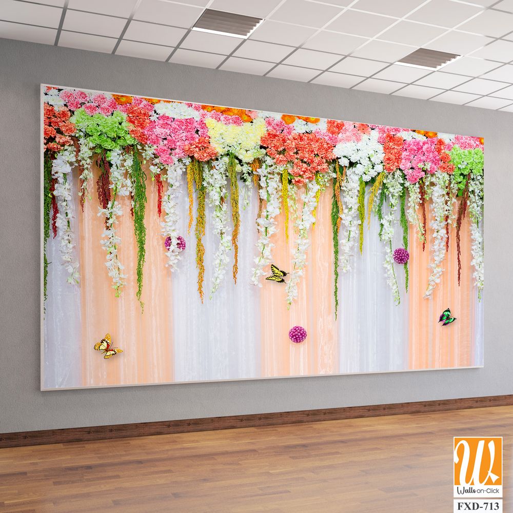 Cascading flowers and butterflies Wallpaper [WP-FXD-713]