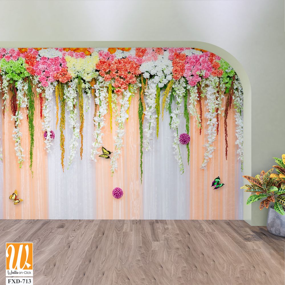 Cascading flowers and butterflies Wallpaper [WP-FXD-713]