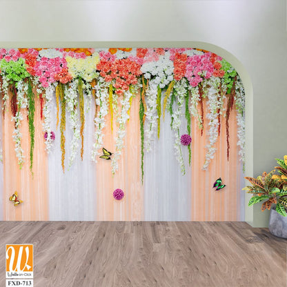 Cascading flowers and butterflies Wallpaper [WP-FXD-713]