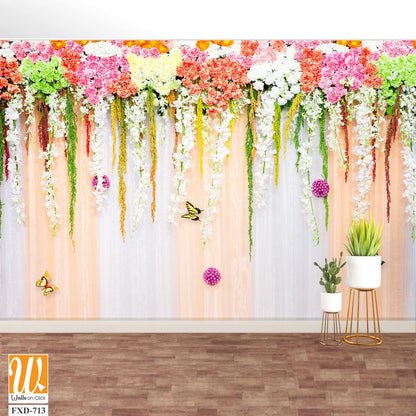 Cascading flowers and butterflies Wallpaper [WP-FXD-713]
