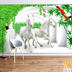 3D White Horse Wall Mural, [WP-FXD-722]