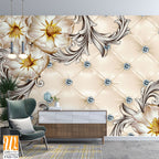 3D wallpaper with a floral pattern and rhinestones [WP-FXD-724]