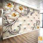 3D wallpaper with a floral pattern and rhinestones [WP-FXD-724]