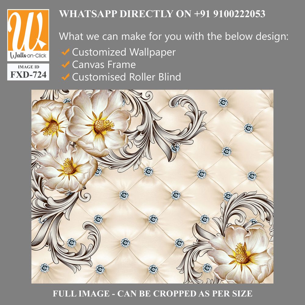 3D wallpaper with a floral pattern and rhinestones [WP-FXD-724]