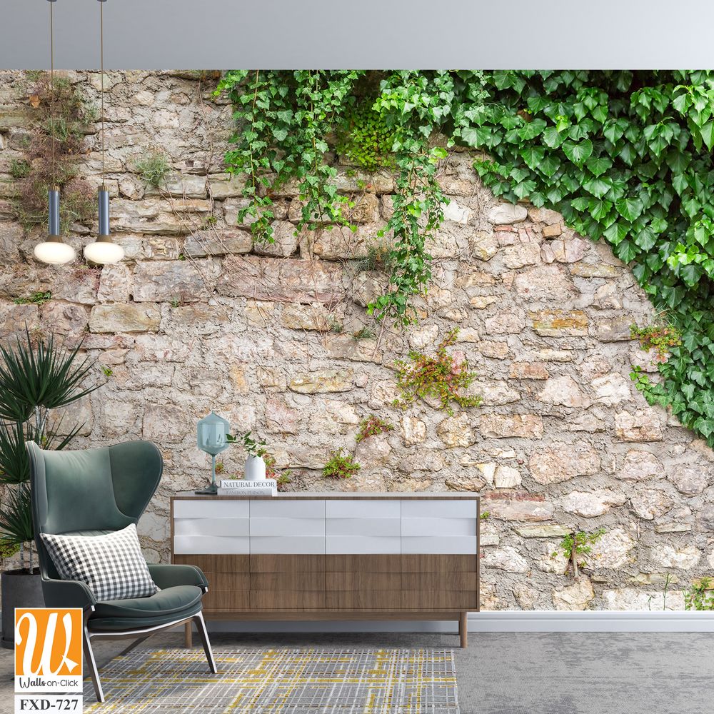 Stone wall with ivy and moss Wallpaper [WP-FXD-727]