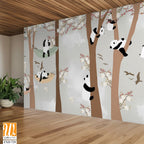 Cute cartoon pandas hanging out in the trees Wallpaper [WP-FXD-729]