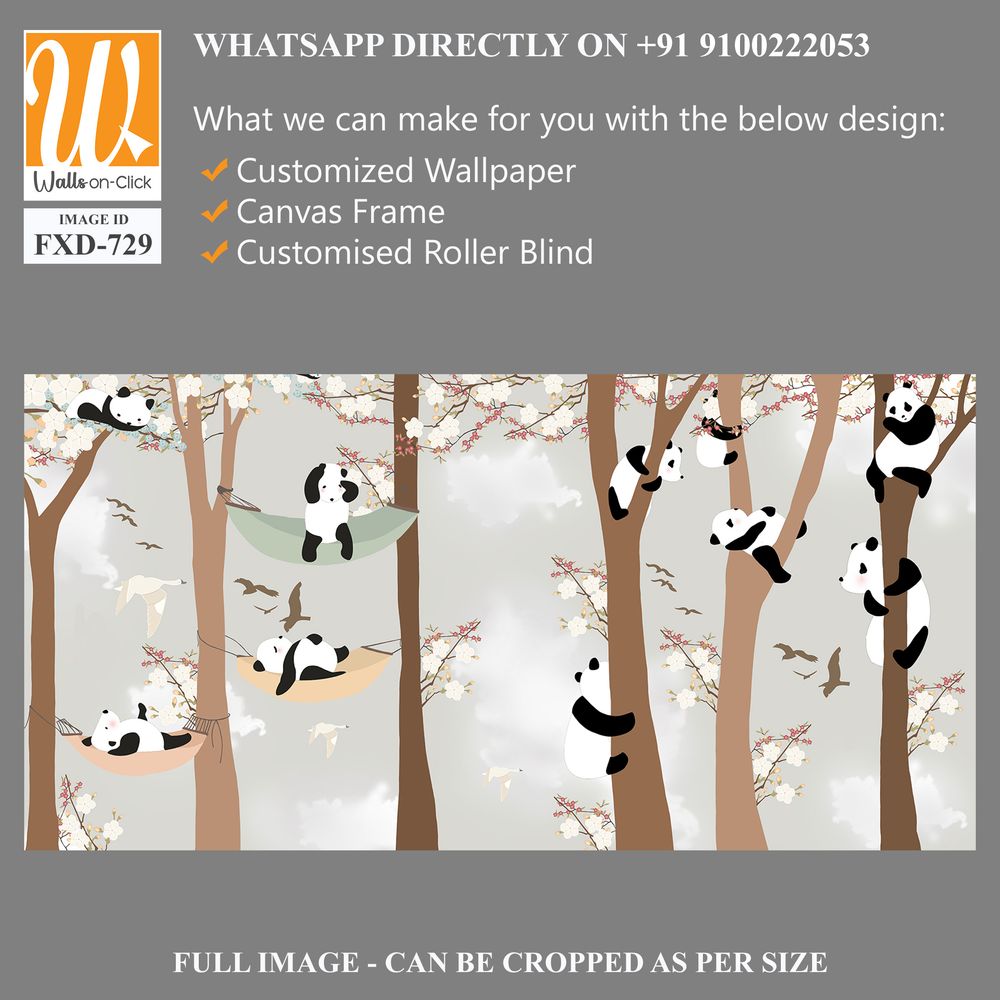 Cute cartoon pandas hanging out in the trees Wallpaper [WP-FXD-729]
