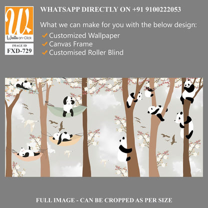 Cute cartoon pandas hanging out in the trees Wallpaper [WP-FXD-729]