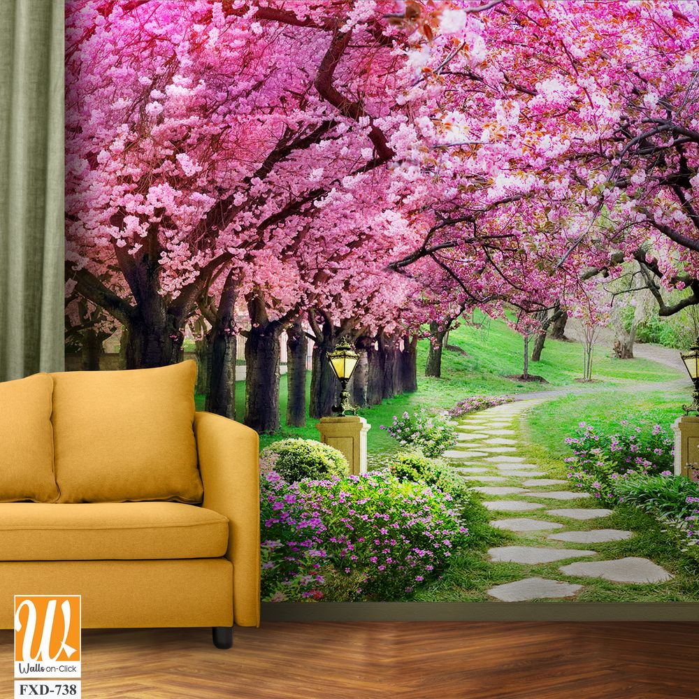 Beautiful cherry blossom trees in full bloom Wallpaper [WP-FXD-738]