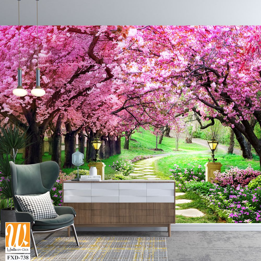 Beautiful cherry blossom trees in full bloom Wallpaper [WP-FXD-738]
