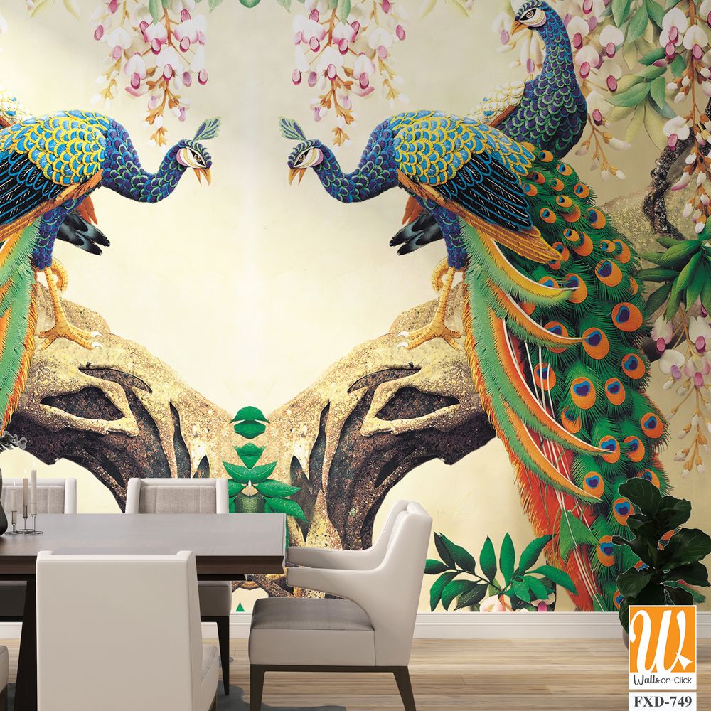 Traditional decorative pattern of two peacocks Wallpaper [WP-FXD-749]