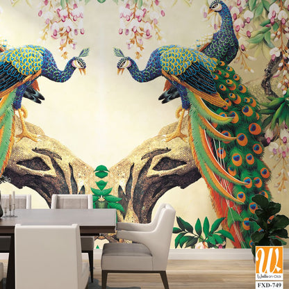 Traditional decorative pattern of two peacocks Wallpaper [WP-FXD-749]