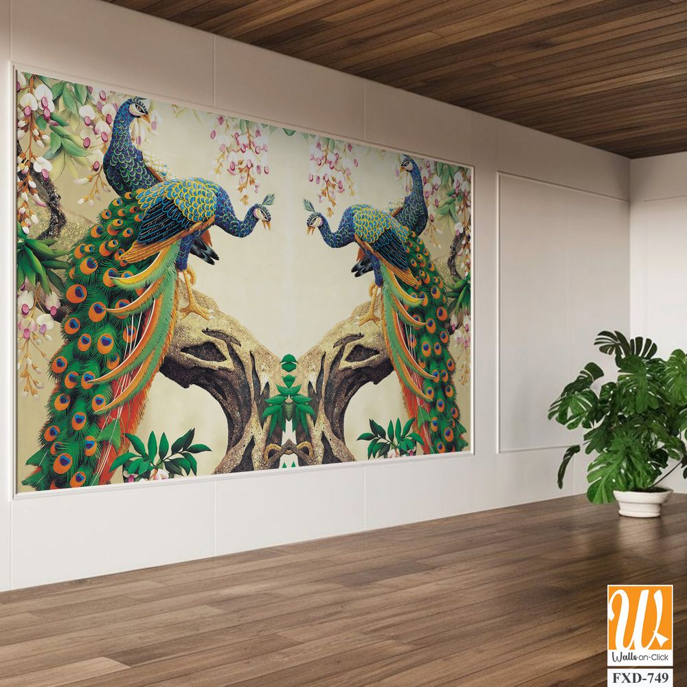 Traditional decorative pattern of two peacocks Wallpaper [WP-FXD-749]